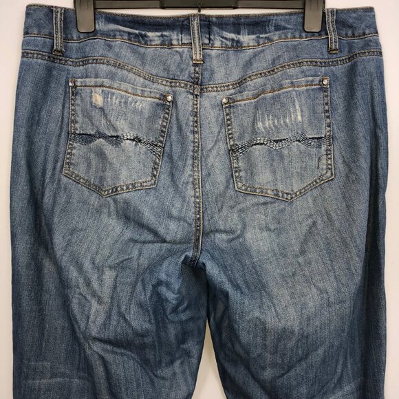 ZCavaricci Jeans Women 14 Blue Distressed Rhinestone Embroidered Relaxed 90s 80s - Picture 4 of 12